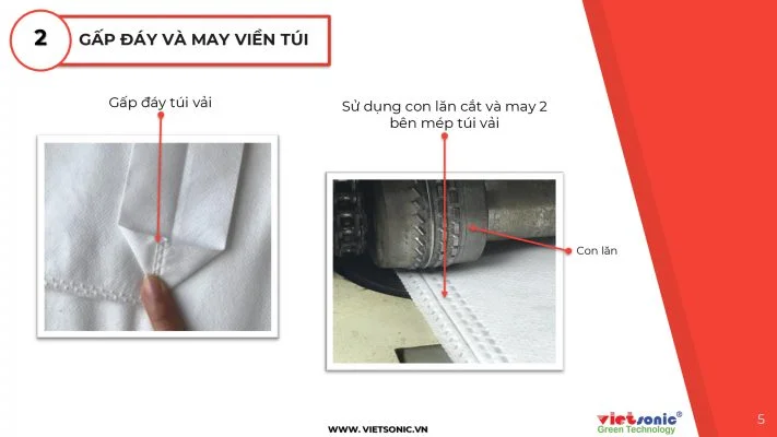 Bước 2: gấp đáy và may viền túi