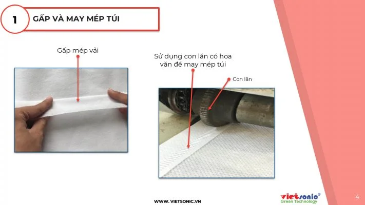 Bước 1: gấp và may mép túi