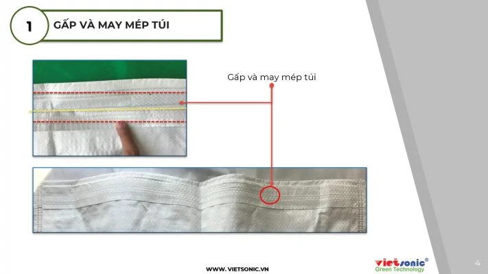 Bước 1: gấp và may mép túi