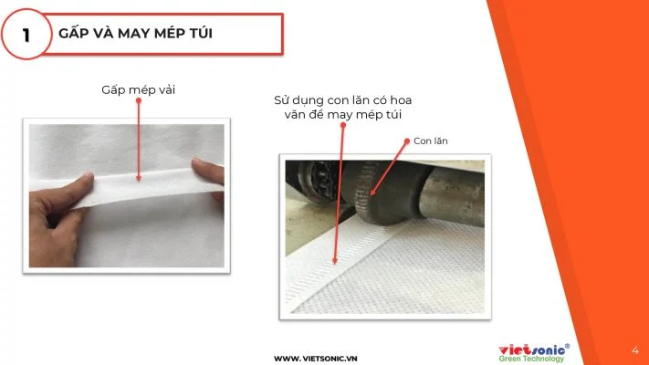 Bước 1: gấp và may mép túi