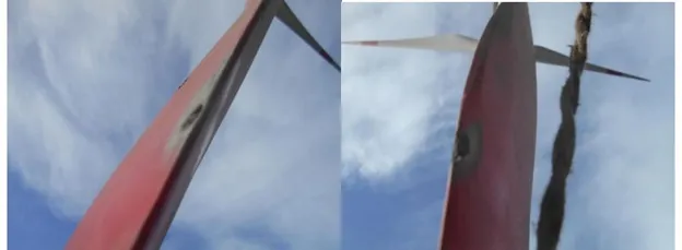 Puncture on a wind turbine blade caused by a lightning strike