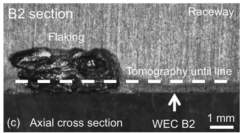 Mặt cắt vùng bong tróc và mạng nứt WEC tại vị trí B2
