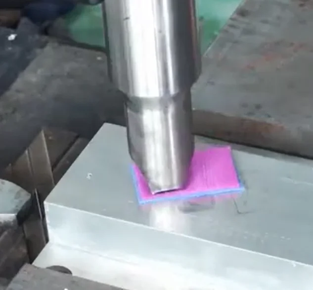 Pink material sample welded by ultrasonic technology