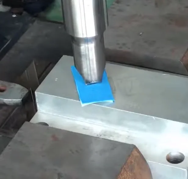 Blue material sample welded by ultrasonic technology