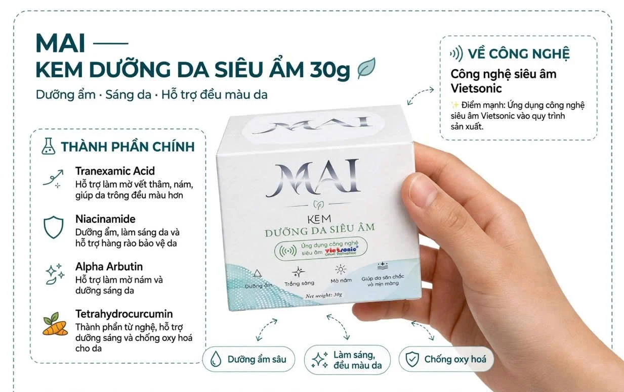 Ảnh sản phẩm Kem Mai do VietSonic phân phối, chụp rõ bao bì và nhận diện thương hiệu Mai